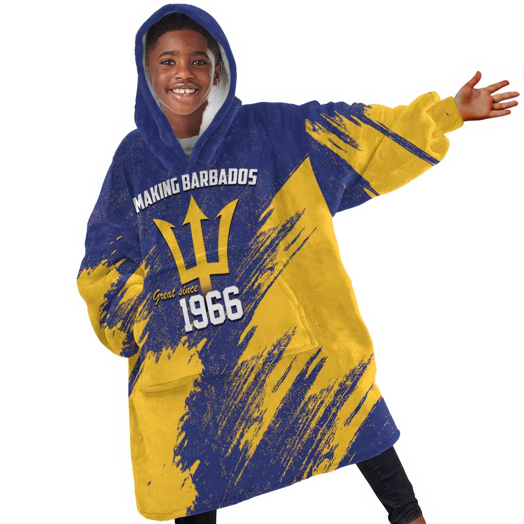 Black Barbadians Pride Est 1966 Kid Wearable Blanket Hoodie - African Pride