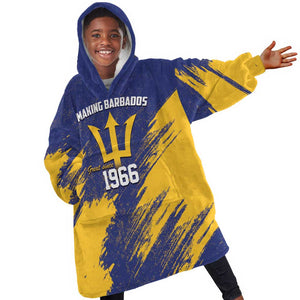 Black Barbadians Pride Est 1966 Kid Wearable Blanket Hoodie - African Pride