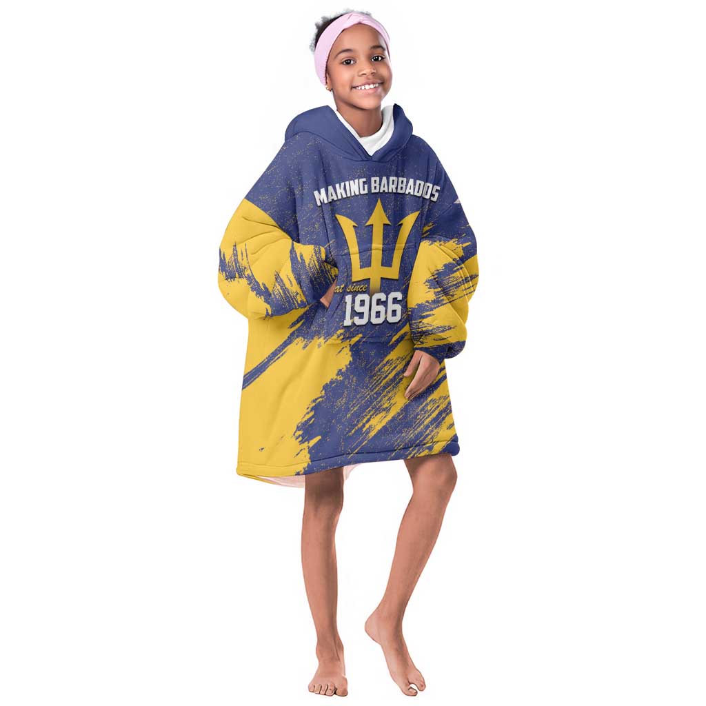Black Barbadians Pride Est 1966 Kid Wearable Blanket Hoodie - African Pride