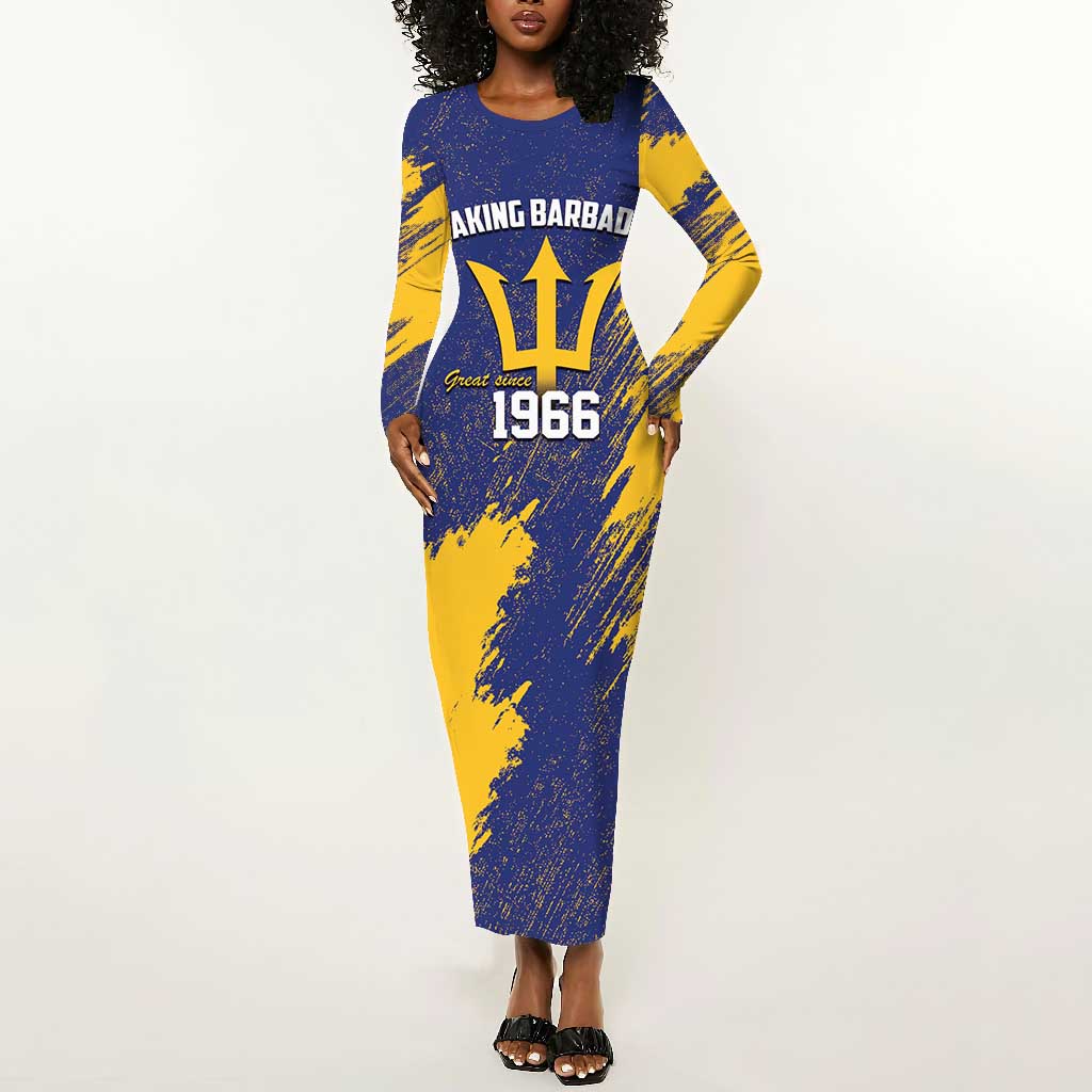 Black Barbadians Pride Est 1966 Long Sleeve Bodycon Dress - African Pride