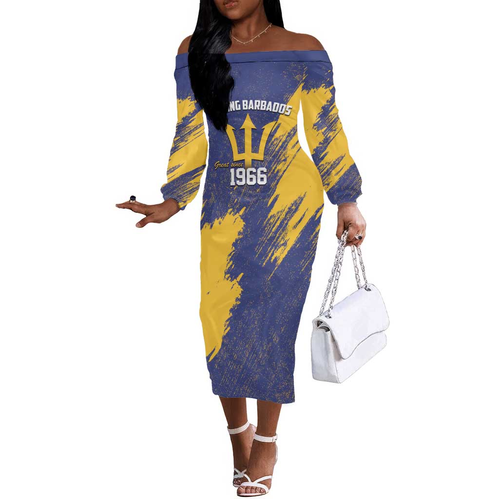 Black Barbadians Pride Est 1966 Off The Shoulder Long Sleeve Dress - African Pride
