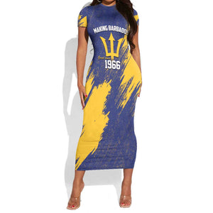 Black Barbadians Pride Est 1966 Short Sleeve Bodycon Dress - African Pride