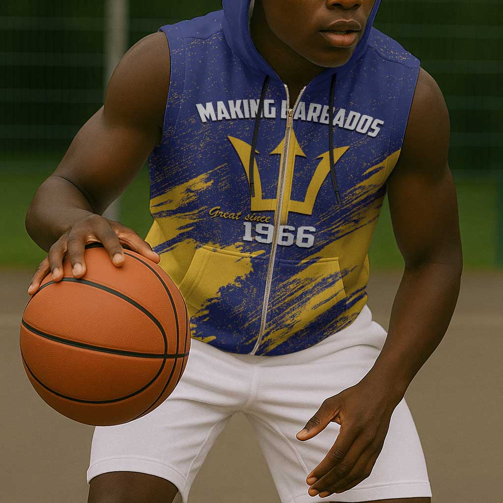 Black Barbadians Pride Est 1966 Sleeveless Zip Hoodie - African Pride