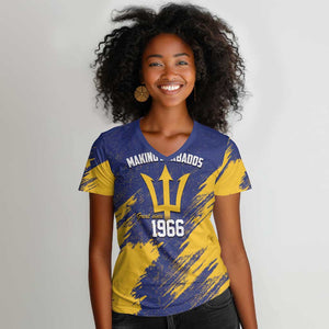 Black Barbadians Pride Est 1966 Women V-Neck T-Shirt - African Pride