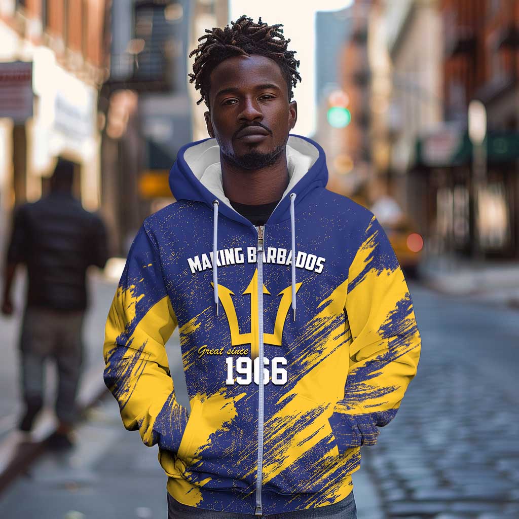 Black Barbadians Pride Est 1966 Zip Hoodie - African Pride