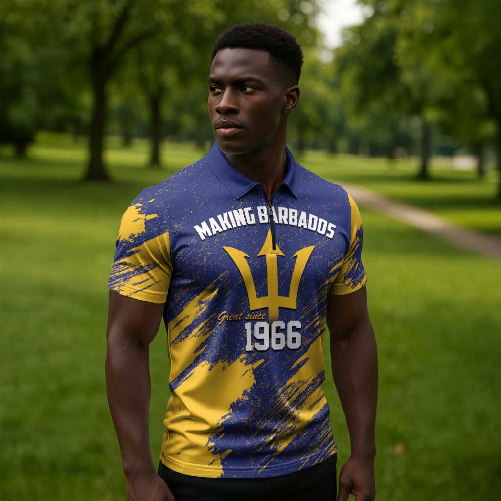 Black Barbadians Pride Est 1966 Zipper Polo Shirt