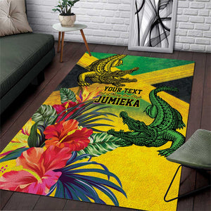 Personalized Black Jamaicans Crocodile Area Rug Tropical Flowers Grunge Flag - African Pride