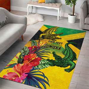 Personalized Black Jamaicans Crocodile Area Rug Tropical Flowers Grunge Flag - African Pride