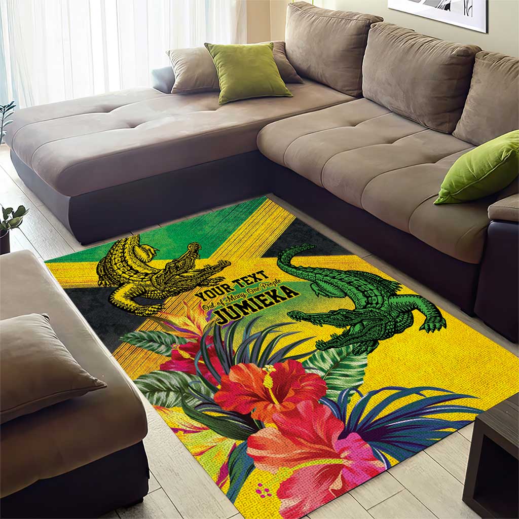 Personalized Black Jamaicans Crocodile Area Rug Tropical Flowers Grunge Flag - African Pride