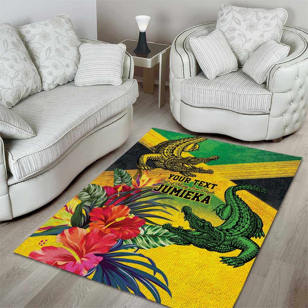 Personalized Black Jamaicans Crocodile Area Rug Tropical Flowers Grunge Flag - African Pride
