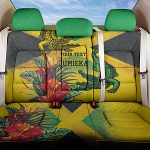 Personalized Black Jamaicans Crocodile Back Car Seat Cover Tropical Flowers Grunge Flag - African Pride