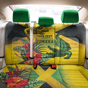 Personalized Black Jamaicans Crocodile Back Car Seat Cover Tropical Flowers Grunge Flag - African Pride