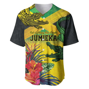 Personalized Black Jamaicans Crocodile Baseball Jersey Tropical Flowers Grunge Flag - African Pride