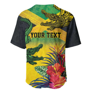 Personalized Black Jamaicans Crocodile Baseball Jersey Tropical Flowers Grunge Flag - African Pride