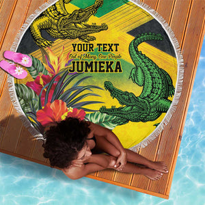 Personalized Black Jamaicans Crocodile Beach Blanket Tropical Flowers Grunge Flag - African Pride