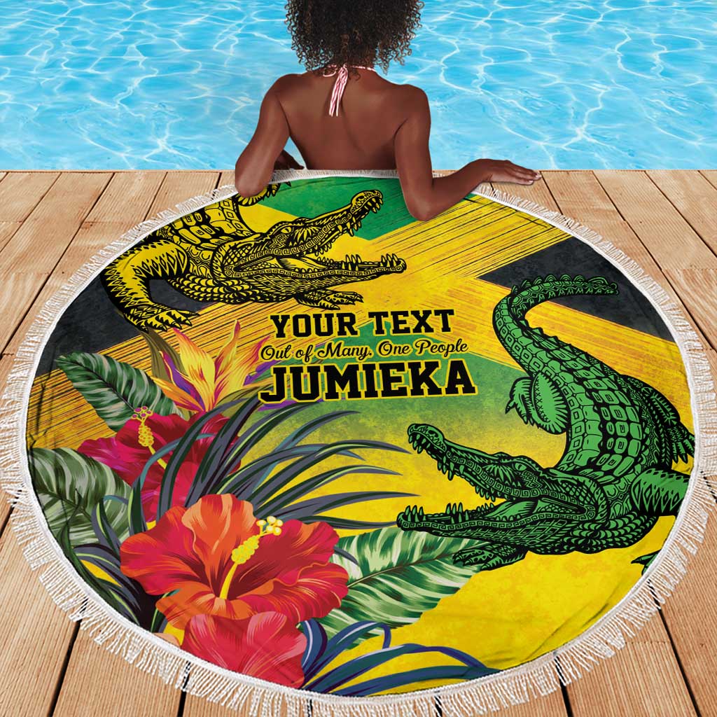 Personalized Black Jamaicans Crocodile Beach Blanket Tropical Flowers Grunge Flag - African Pride
