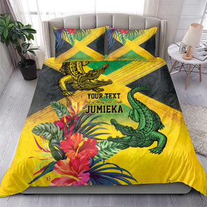 Personalized Black Jamaicans Crocodile Bedding Set Tropical Flowers Grunge Flag - African Pride