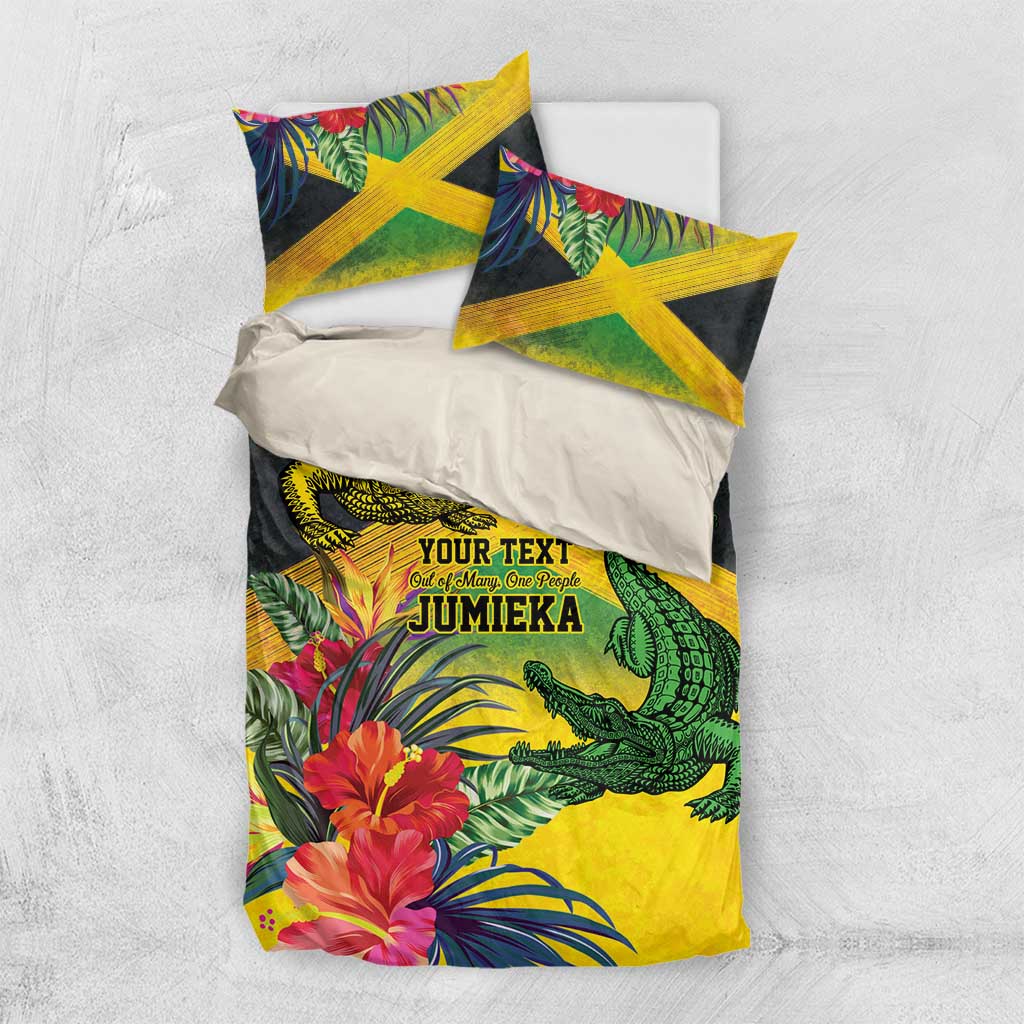 Personalized Black Jamaicans Crocodile Bedding Set Tropical Flowers Grunge Flag - African Pride