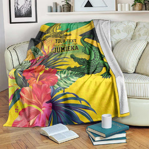 Personalized Black Jamaicans Crocodile Blanket Tropical Flowers Grunge Flag - African Pride