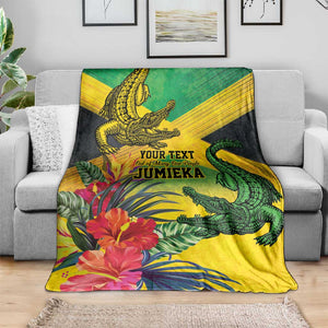 Personalized Black Jamaicans Crocodile Blanket Tropical Flowers Grunge Flag - African Pride