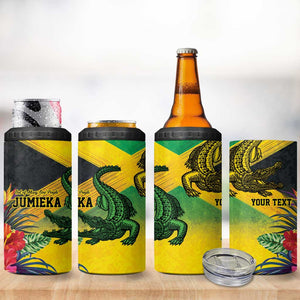 Personalized Black Jamaicans Crocodile 4 in 1 Can Cooler Tumbler Tropical Flowers Grunge Flag - African Pride
