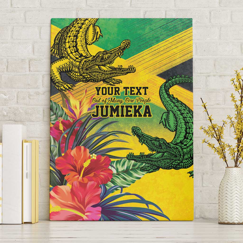 Personalized Black Jamaicans Crocodile Canvas Wall Art Tropical Flowers Grunge Flag - African Pride