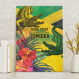Personalized Black Jamaicans Crocodile Canvas Wall Art Tropical Flowers Grunge Flag - African Pride