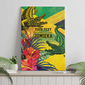 Personalized Black Jamaicans Crocodile Canvas Wall Art Tropical Flowers Grunge Flag - African Pride