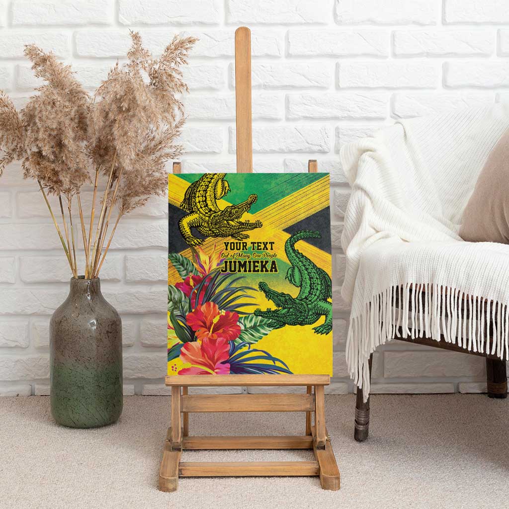 Personalized Black Jamaicans Crocodile Canvas Wall Art Tropical Flowers Grunge Flag - African Pride