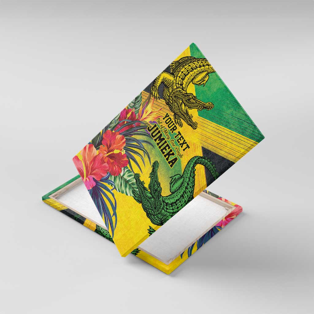 Personalized Black Jamaicans Crocodile Canvas Wall Art Tropical Flowers Grunge Flag - African Pride