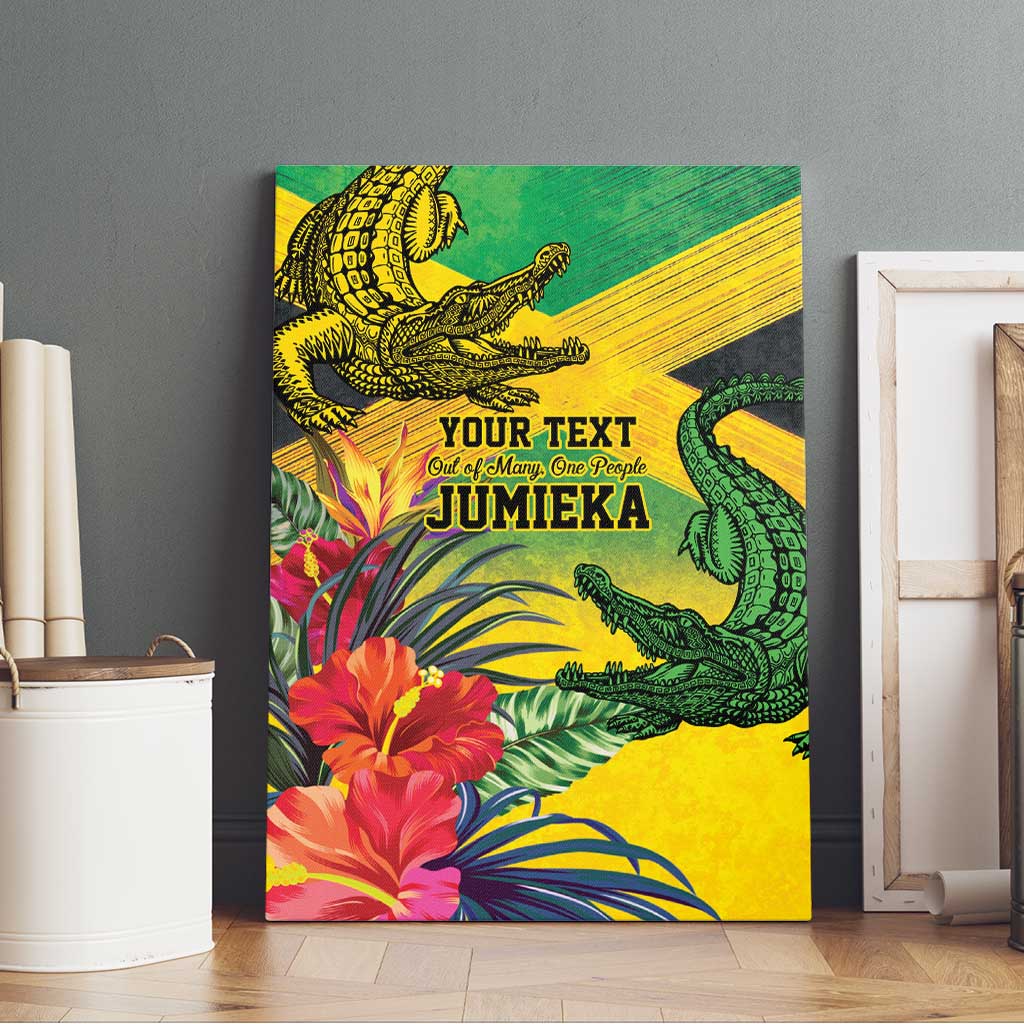 Personalized Black Jamaicans Crocodile Canvas Wall Art Tropical Flowers Grunge Flag - African Pride