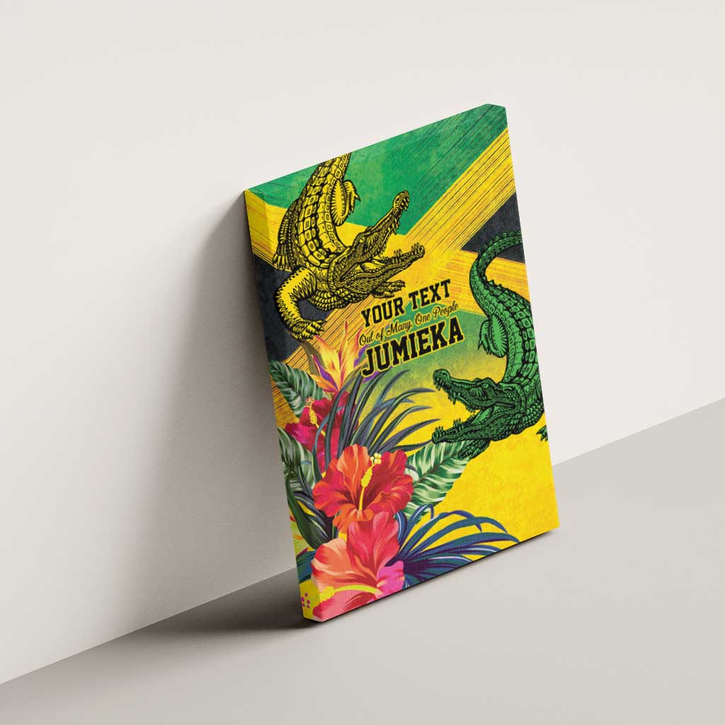 Personalized Black Jamaicans Crocodile Canvas Wall Art Tropical Flowers Grunge Flag - African Pride