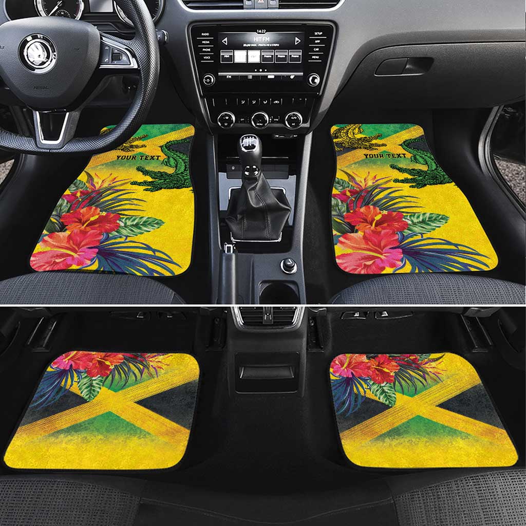 Personalized Black Jamaicans Crocodile Car Mats Tropical Flowers Grunge Flag - African Pride