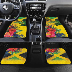 Personalized Black Jamaicans Crocodile Car Mats Tropical Flowers Grunge Flag - African Pride