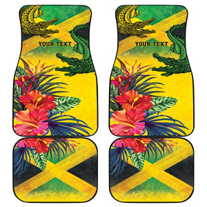 Personalized Black Jamaicans Crocodile Car Mats Tropical Flowers Grunge Flag - African Pride