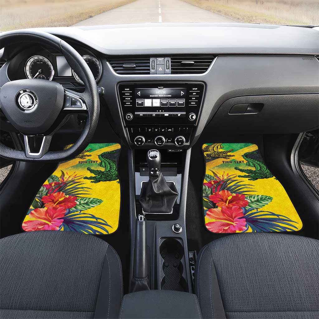 Personalized Black Jamaicans Crocodile Car Mats Tropical Flowers Grunge Flag - African Pride