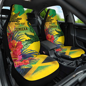 Personalized Black Jamaicans Crocodile Car Seat Cover Tropical Flowers Grunge Flag - African Pride