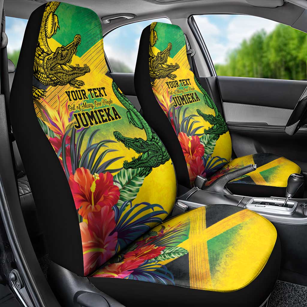 Personalized Black Jamaicans Crocodile Car Seat Cover Tropical Flowers Grunge Flag - African Pride
