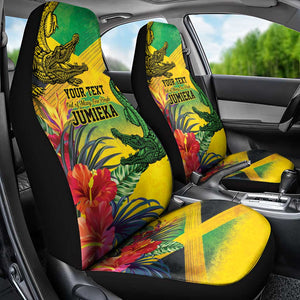 Personalized Black Jamaicans Crocodile Car Seat Cover Tropical Flowers Grunge Flag - African Pride