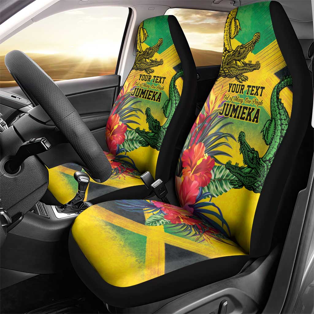 Personalized Black Jamaicans Crocodile Car Seat Cover Tropical Flowers Grunge Flag - African Pride