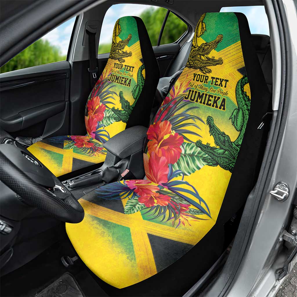 Personalized Black Jamaicans Crocodile Car Seat Cover Tropical Flowers Grunge Flag - African Pride