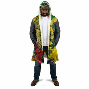 Personalized Black Jamaicans Crocodile Cloak Tropical Flowers Grunge Flag