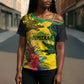 Personalized Black Jamaicans Crocodile Cross Shoulder Shirt Tropical Flowers Grunge Flag