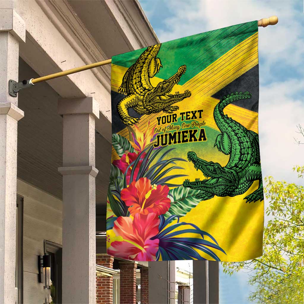Personalized Black Jamaicans Crocodile Garden Flag Tropical Flowers Grunge Flag - African Pride