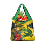 Personalized Black Jamaicans Crocodile Grocery Bag Tropical Flowers Grunge Flag - African Pride