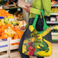 Personalized Black Jamaicans Crocodile Grocery Bag Tropical Flowers Grunge Flag - African Pride