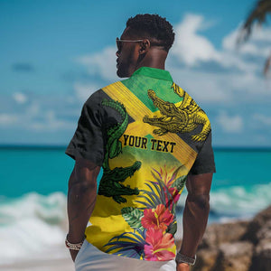 Personalized Black Jamaicans Crocodile Hawaiian Shirt Tropical Flowers Grunge Flag - African Pride