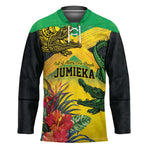 Personalized Black Jamaicans Crocodile Hockey Jersey Tropical Flowers Grunge Flag