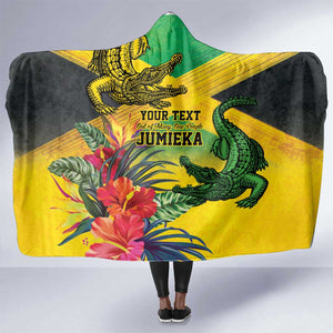 Personalized Black Jamaicans Crocodile Hooded Blanket Tropical Flowers Grunge Flag - African Pride