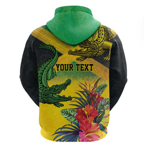 Personalized Black Jamaicans Crocodile Hoodie Tropical Flowers Grunge Flag - African Pride